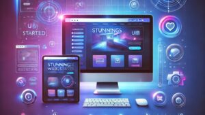 A modern and professional thumbnail for a web design company. The background features a sleek gradient of blue and purple tones, creating a high-tech